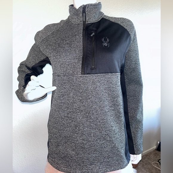 Spyder Grey Black Half Zip Long Sleeve Fleece Lined Pullover Mens Size Medium - Picture 6 of 11